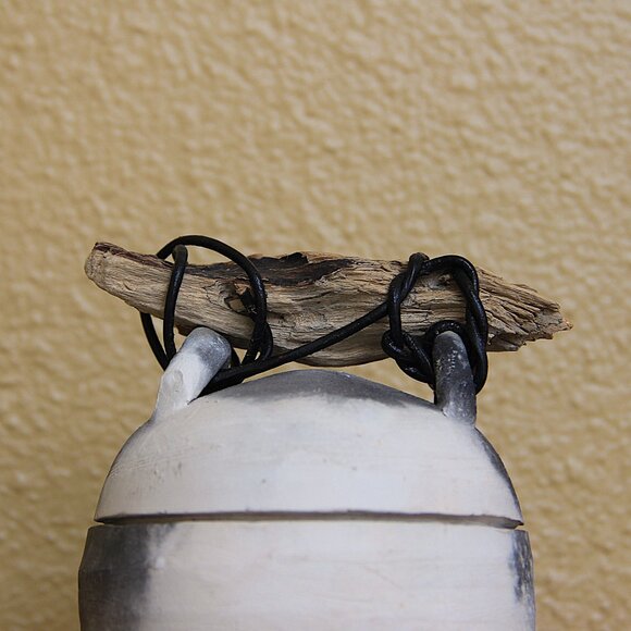 Pit Fired Small Lidded Pottery Piece w/ Driftwood and Cord Handle - Picture 10 of 14